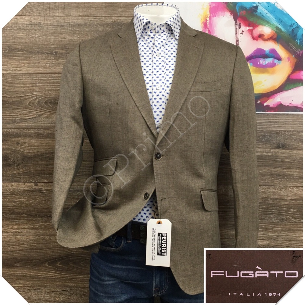 NEW! FUGATO ITALY Mens Linen Blazer Sport Coat Casual Jacket Size 42L Brown Suit